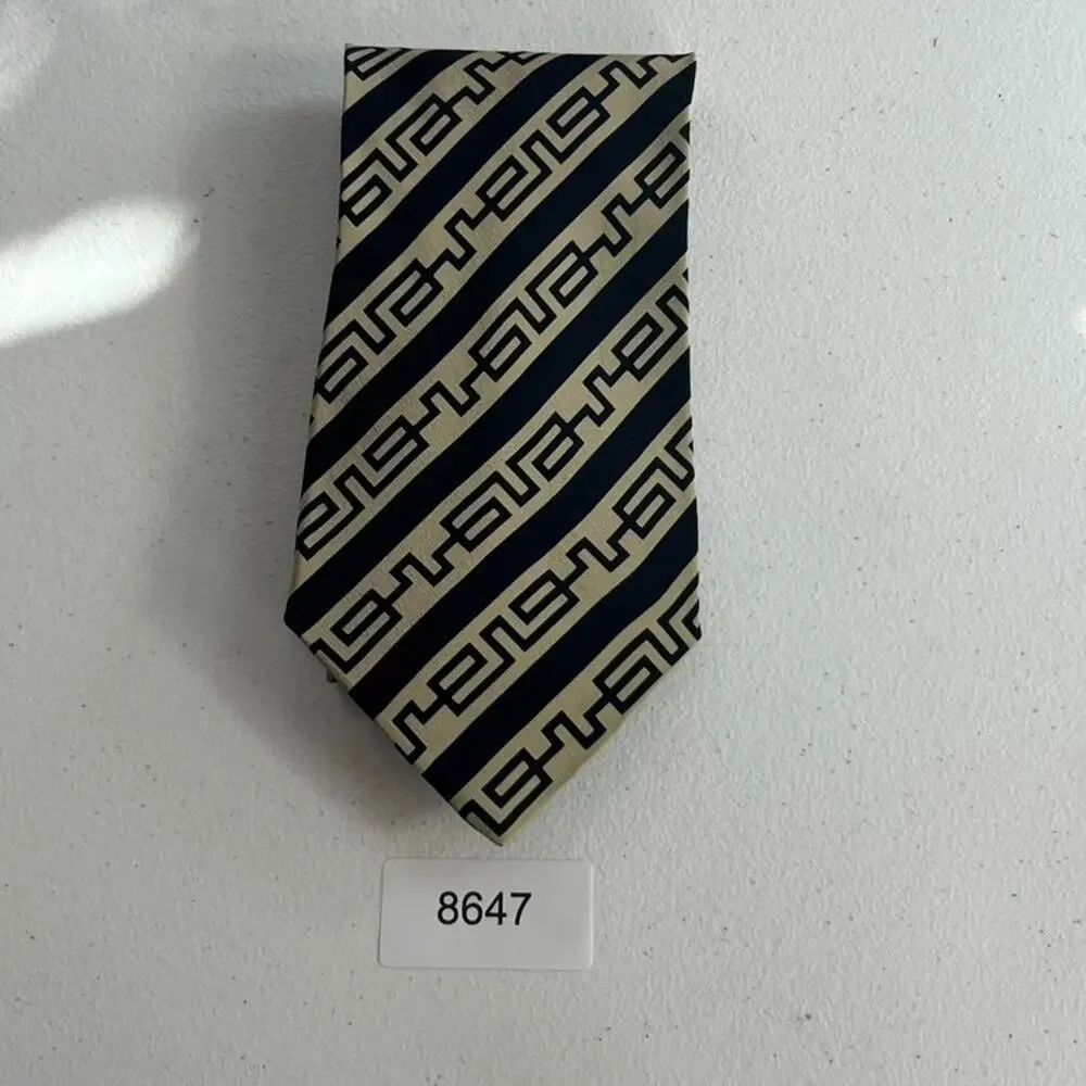 Giorgio Armani Necktie Men's Cravatte 100% Pure Silk Tan & Black Greek Key